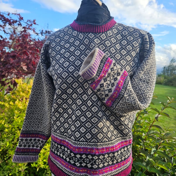 Fair Isle 'Coull' jumper, Charcoal and Oatmilk