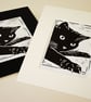 Black Cat Mousing - Original Hand Pulled Linocut Print - Image 3