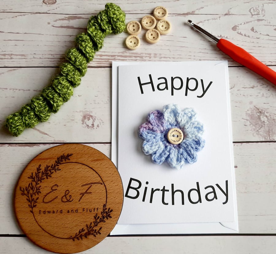 Crochet flower card, Handmade birthday card, Happy Birthday card