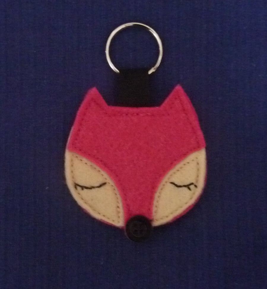 Pink Sleepy Fox Keyring