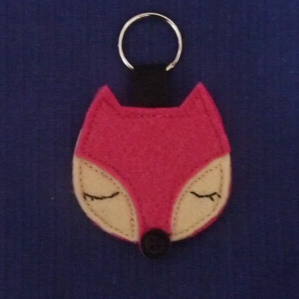 Pink Sleepy Fox Keyring