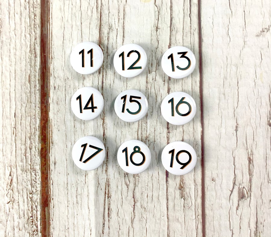 Birthday Number's 11, 12, 13, 14, 15, 16, 17, 18, 19 'Branson' font. 
