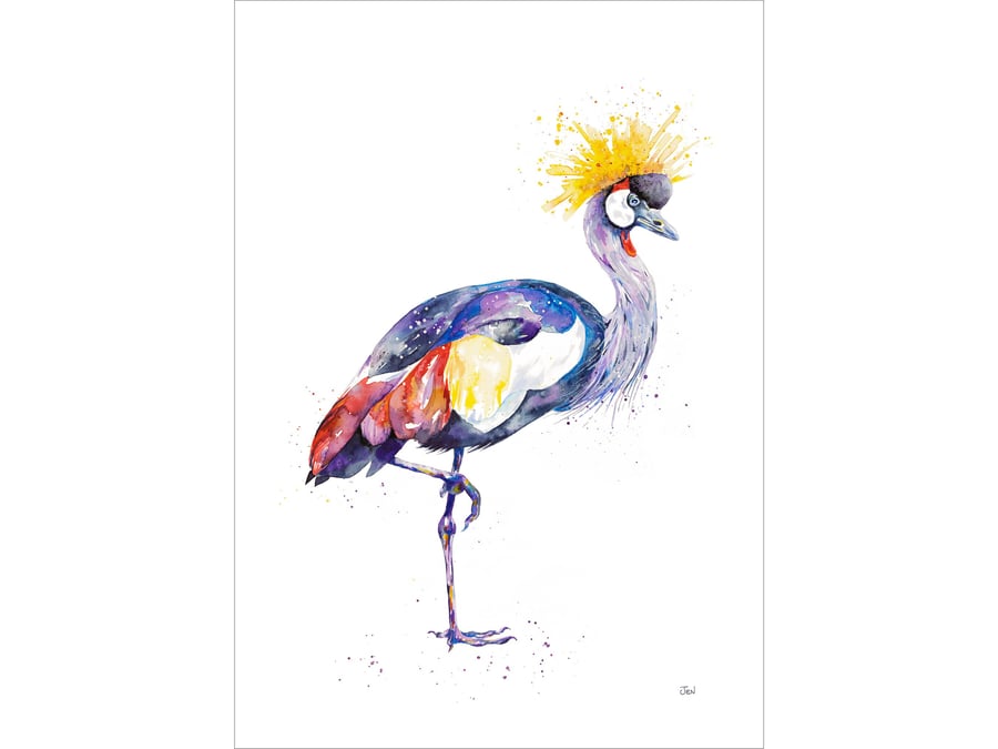 Crane watercolour print, painting, illustration, African wall art