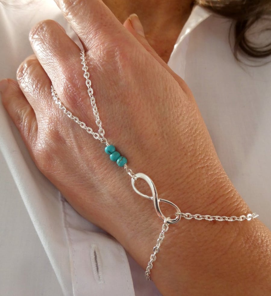 Infinity silver chain turquoise slave bracelet