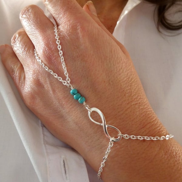 Infinity silver chain turquoise slave bracelet