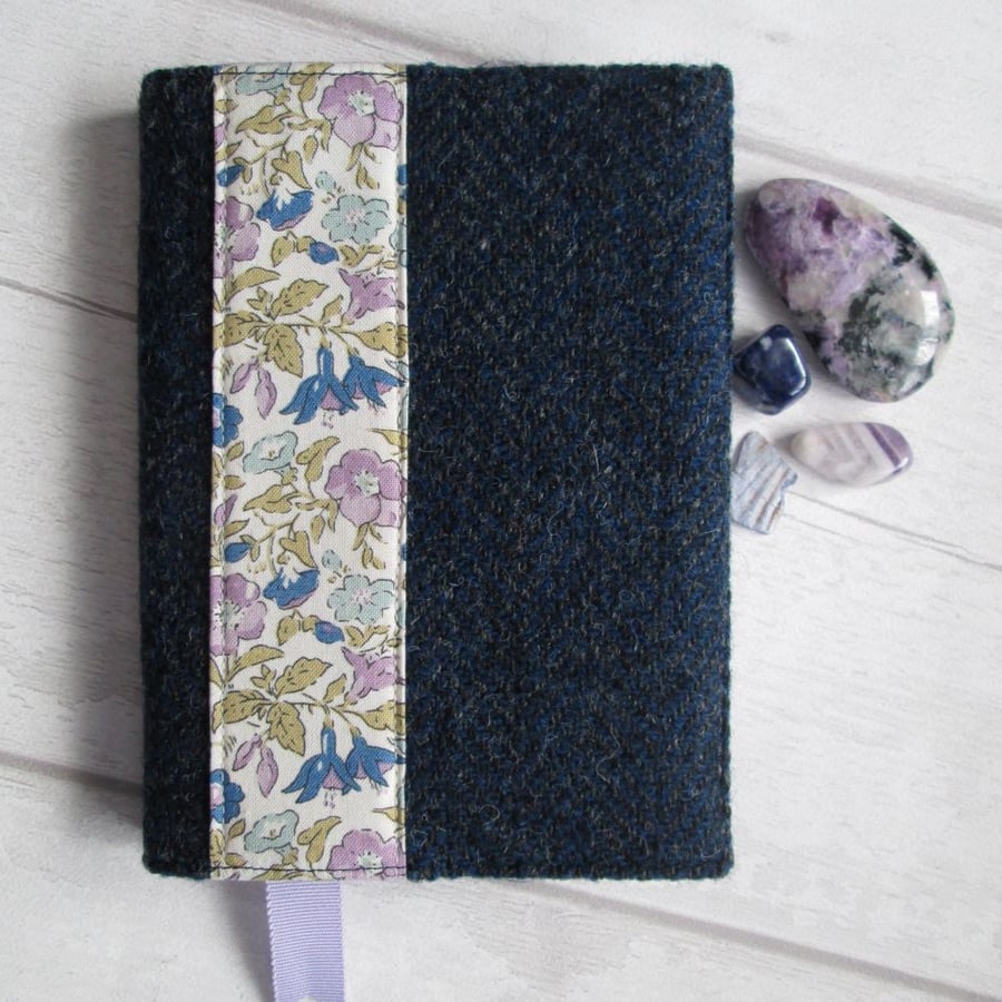 SOLD - A6 'Harris Tweed' & Liberty London Fabric Reusable Notebook, Diary Cover