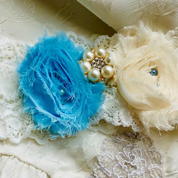NICOLE Turquoise and Ivory Wedding Garter 