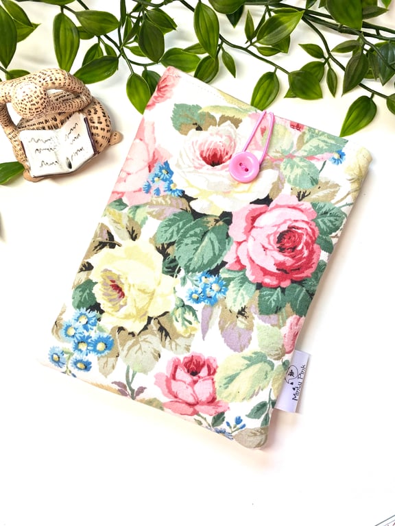 Handmade Vintage Floral Kindle Sleeve, E-reader pouch fits various sizes