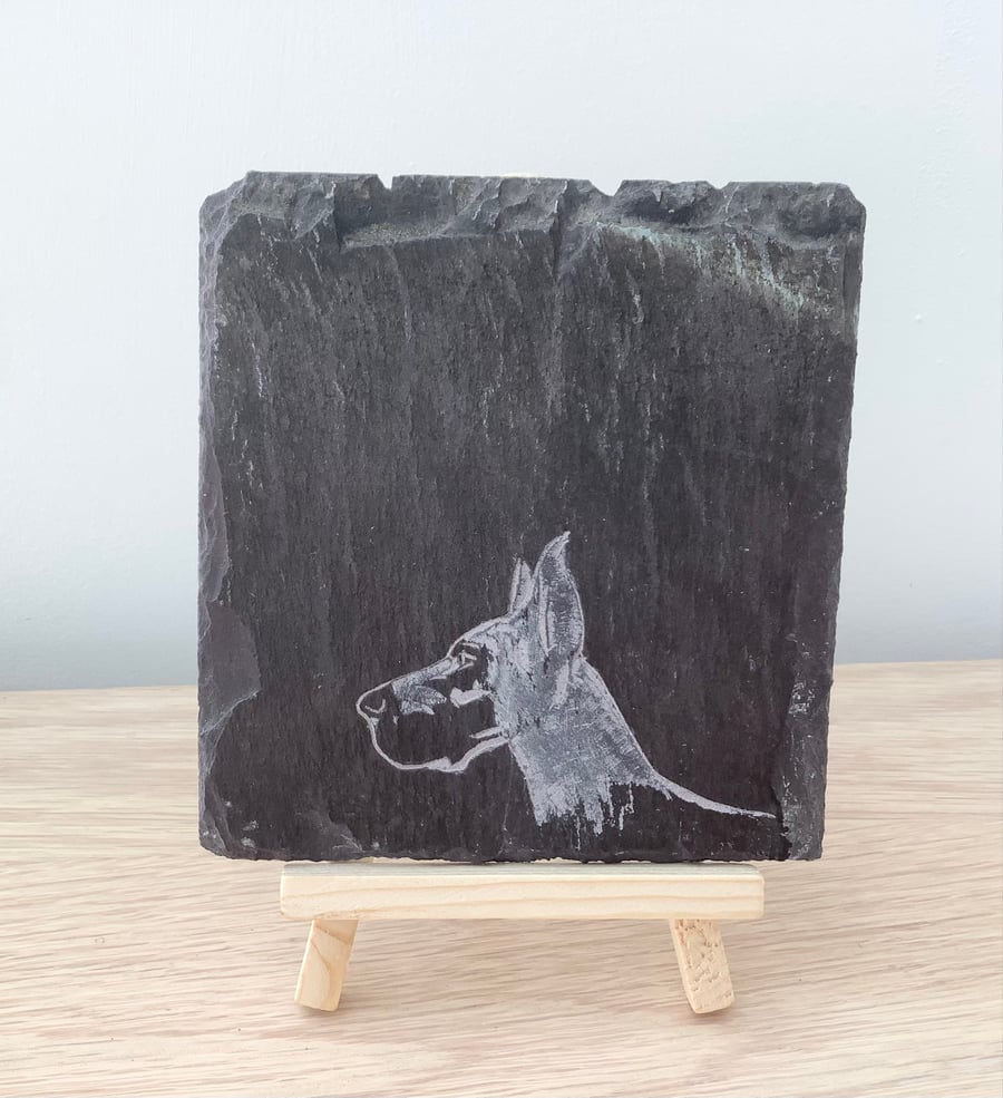 Great Dane Dog Head Profile  - original art picture hand carved on slate