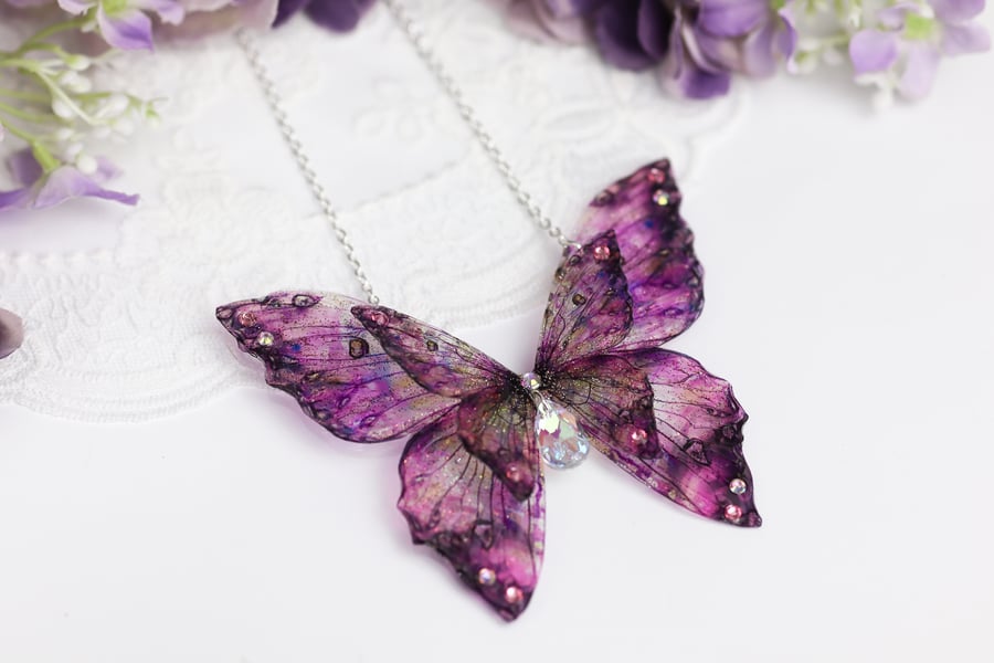 Fairy Wing Necklace Butterfly Cicada - Fantasy Pink - Fairycore Fairy Gift Boho