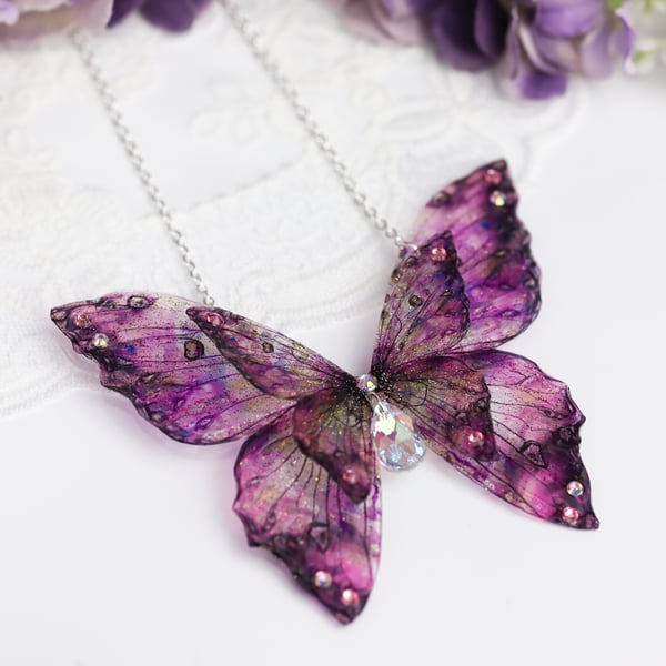 Fairy Wing Necklace Butterfly Cicada - Fantasy Pink - Fairycore Fairy Gift Boho