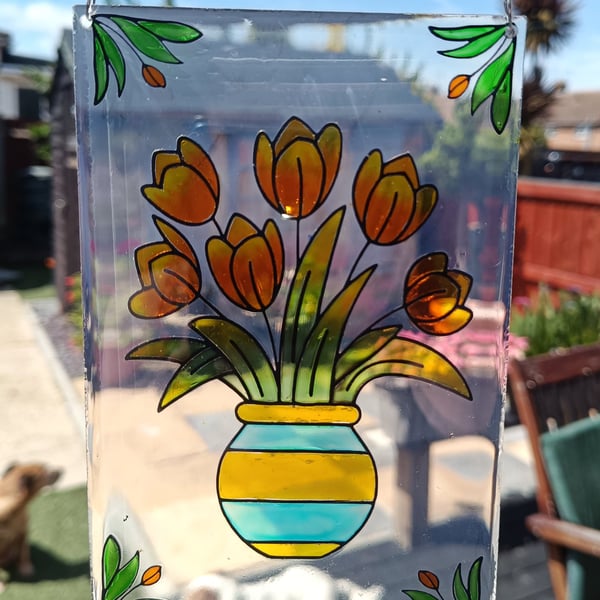Faux Stained Glass Tulip Vase