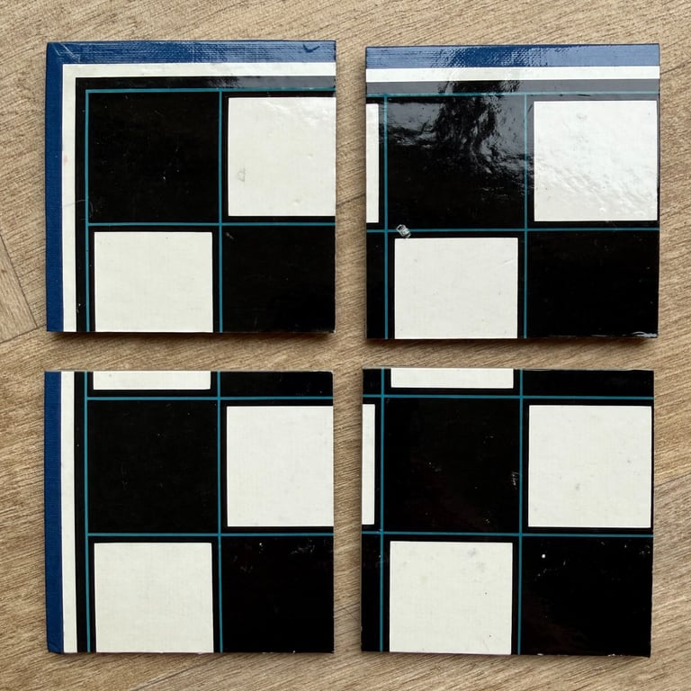 Draughts Chess Board Coasters - Blue Border - Upcycled from Real Board