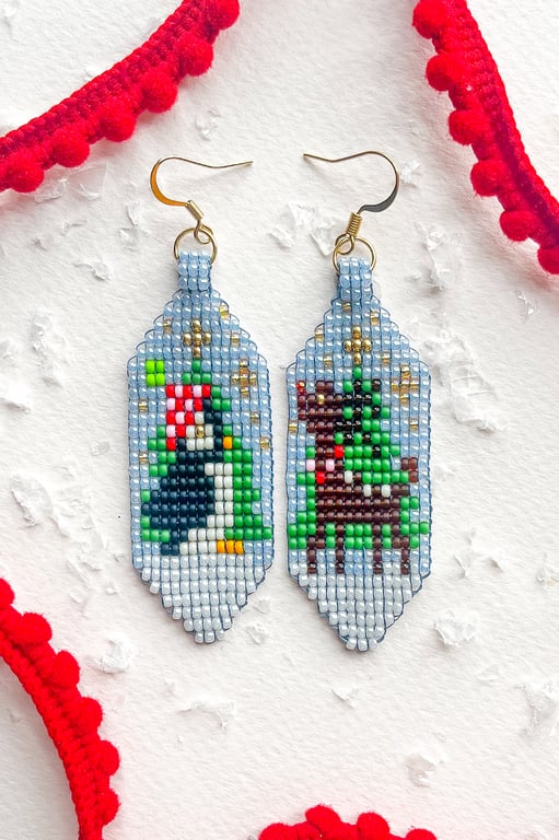 Penguin & Reindeer Unique Christmas Beaded Earrings – Festive Fun