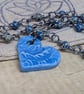 Blue ceramic heart pendant with jasper and wirework chain - Image 2