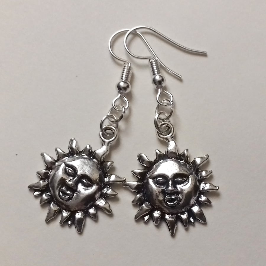 Smiling Sun Silver Plate Earrings