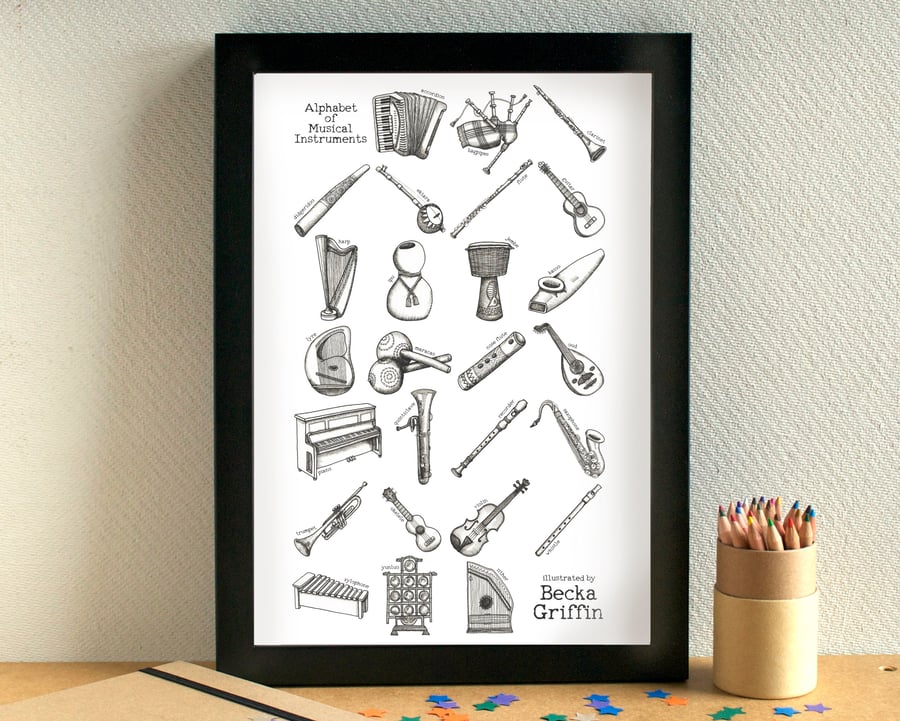Musical Instruments Alphabet Art Print