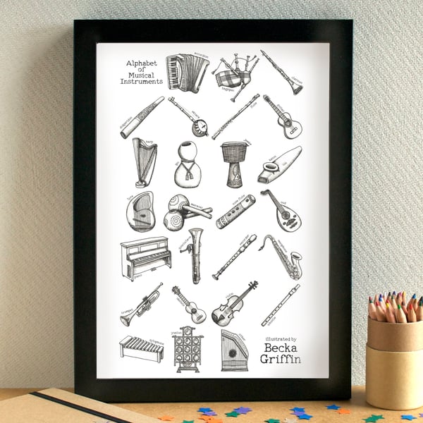Musical Instruments Alphabet Art Print