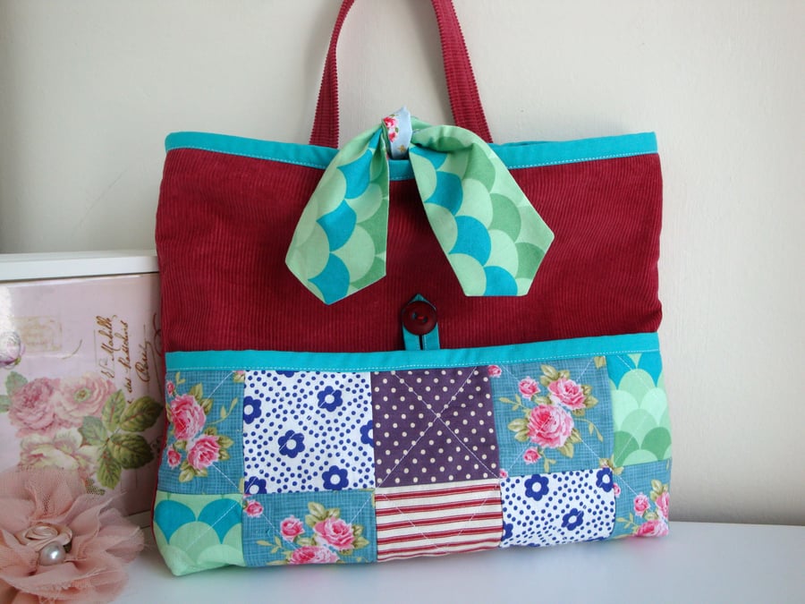 SALE Corduroy and patchwork storage Bag 