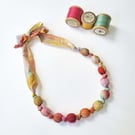 Orange, Pink, Yellow & Green Liberty Print (Jessica Alexandra) Fabric Necklace