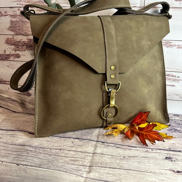 Crossbody messenger style nubuck leather bag