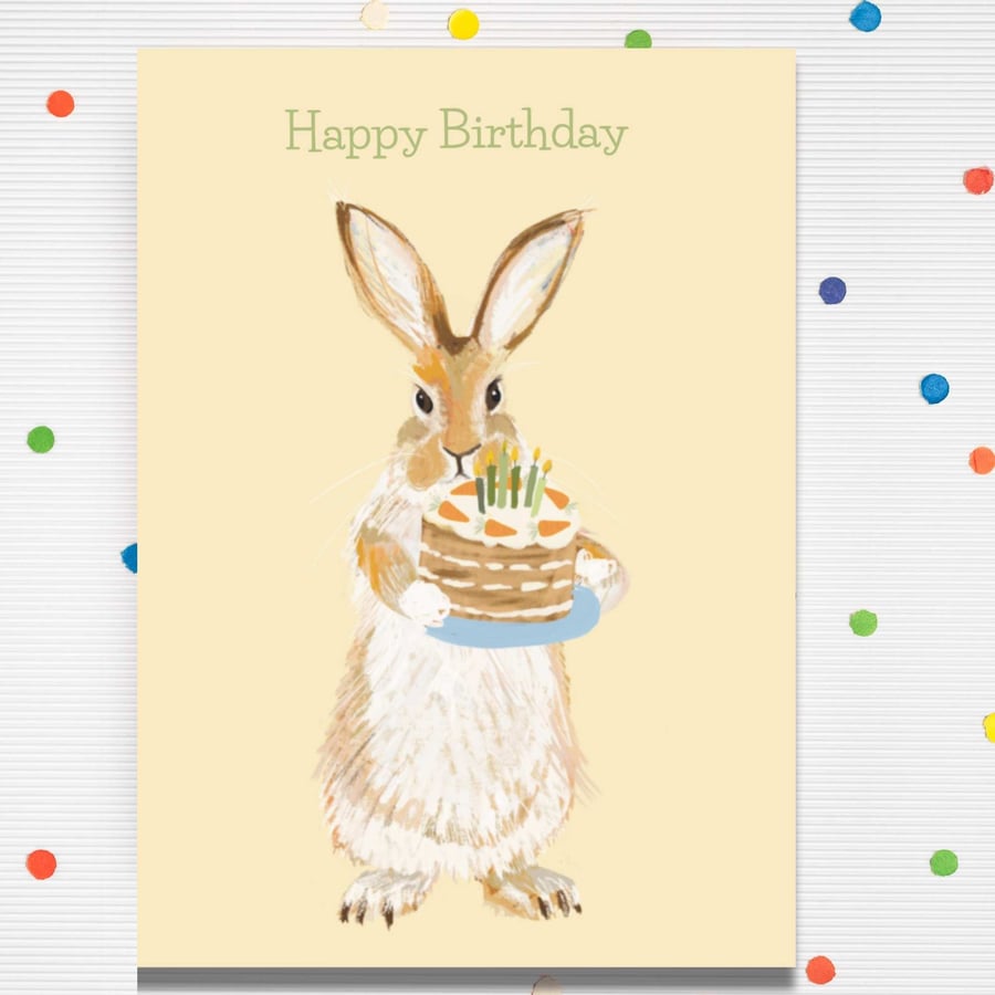 Happy Birthday Birthday Cake Hare Blank Card