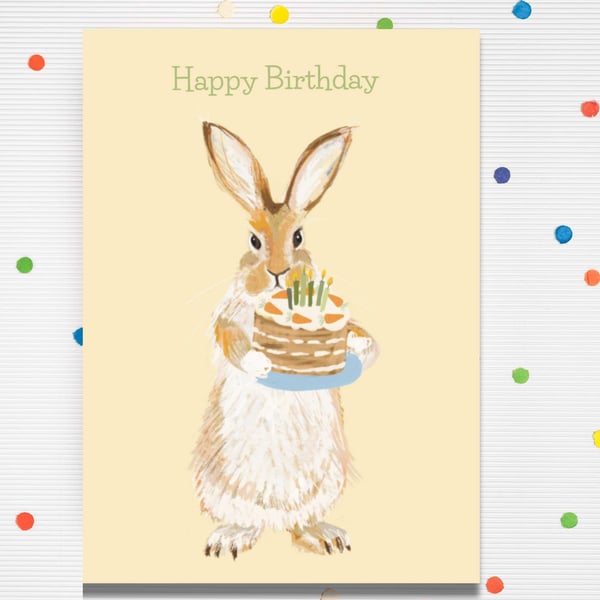 Happy Birthday Birthday Cake Hare Blank Card