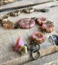 Czech Glass Flower Bracelet. Pink & Cream Floral Jewellery. Vintage Boho Style - Image 1