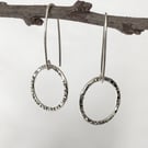 Large Sterling Silver Hammered Circle Hook Wire Earrings