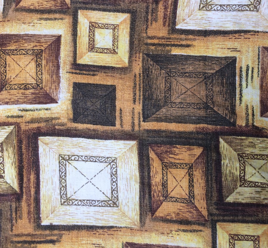 Smart Geometric Square Brown 50s 60s Mid Century Barkcloth Vintage Fabric 