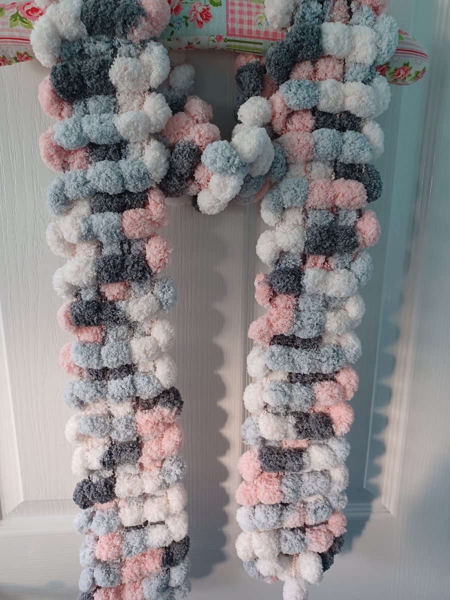 Dark Grey, Light Grey, Pastel Pink and White Multicoloured Furry Scarf