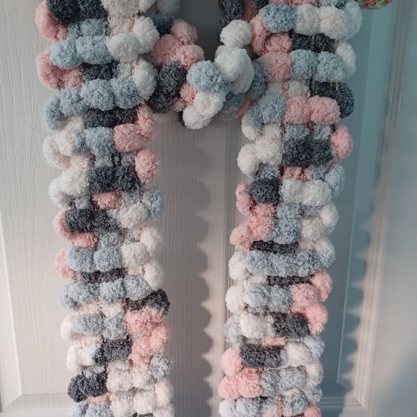 Dark Grey, Light Grey, Pastel Pink and White Multicoloured Furry Scarf
