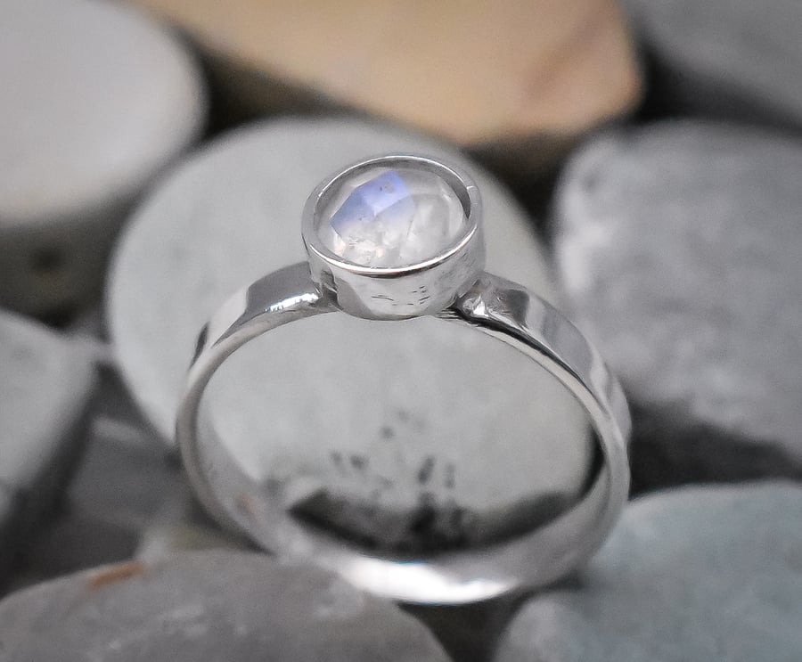 Moonstone Stacking Ring, Argentium (Sterling) Silver