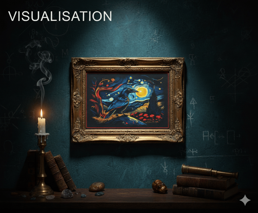 Celestial Crow Canvas Print – Van Gogh Inspired Starry Night Crow – Gothic Wall 