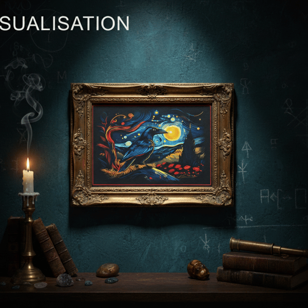 Celestial Crow Canvas Print – Van Gogh Inspired Starry Night Crow – Gothic Wall 