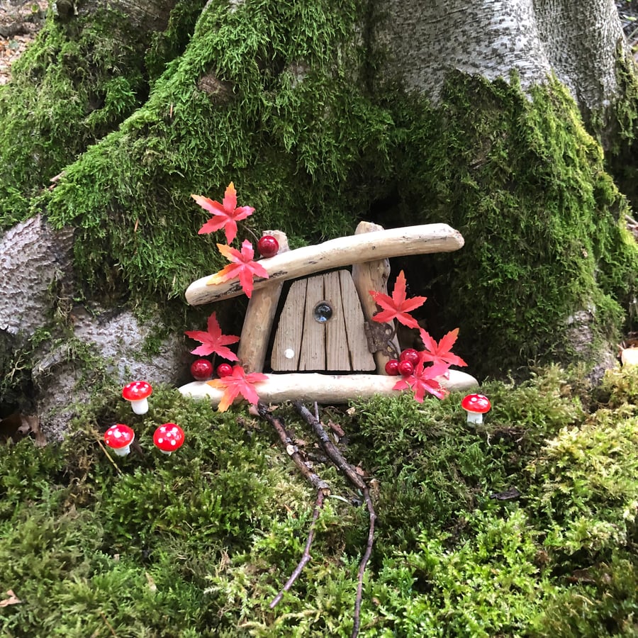 Maple Leaf Driftwood Fairy Door One Of A Kind Shabby Chic Handmade Handcrafted 