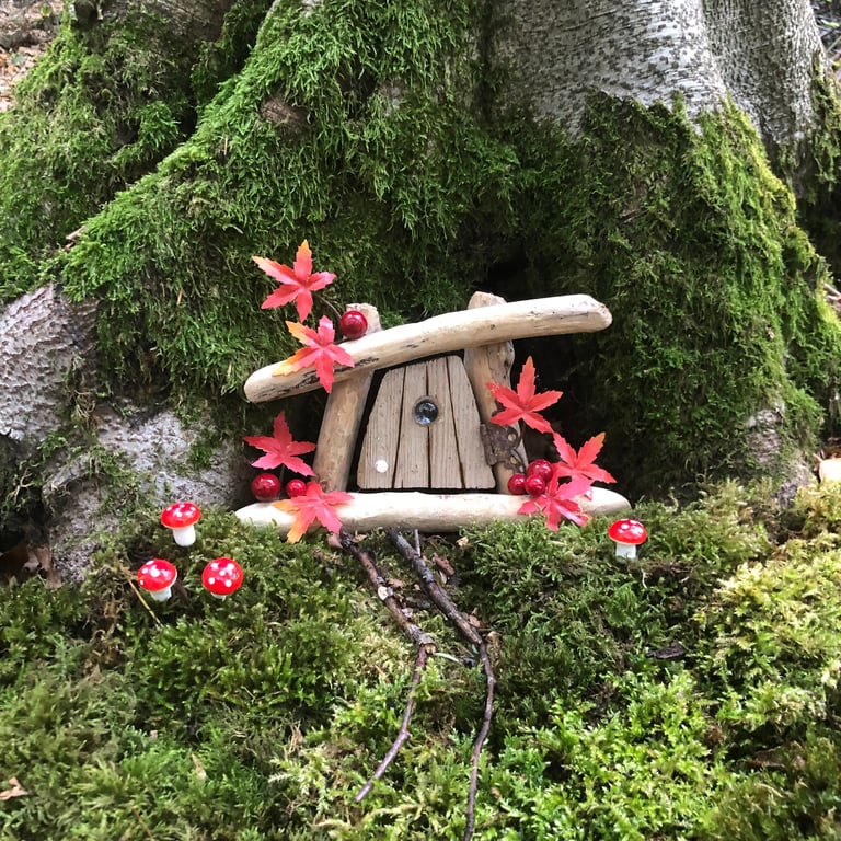 Maple Leaf Driftwood Fairy Door One Of A Kind Shabby Chic Handmade Handcrafted 