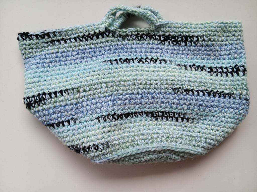 Crochet Basket Bag (Blue Stripes) - holds so much!