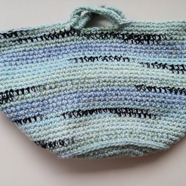 Crochet Basket Bag (Blue Stripes) - holds so much!