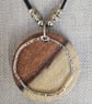 Upcycled Round Wood Pendant & Swinging Steel Ring Wood Jewellery - Image 3