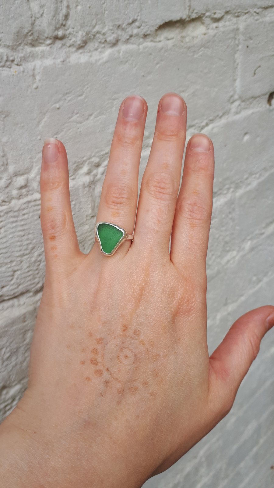Light jade green sea glass ring 