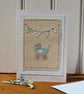 Hand-stitched new baby card, detailed, a card to keep, other designs available