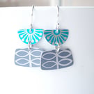 Turquoise and grey retro flower earrings 