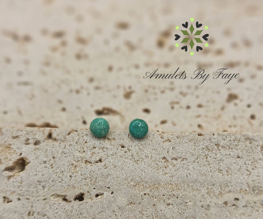 Sterling Silver Stud Earrings with 6mm Turquoise Gemstones.