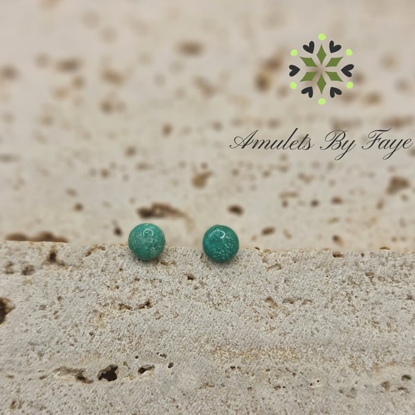 Sterling Silver Stud Earrings with 6mm Turquoise Gemstones.