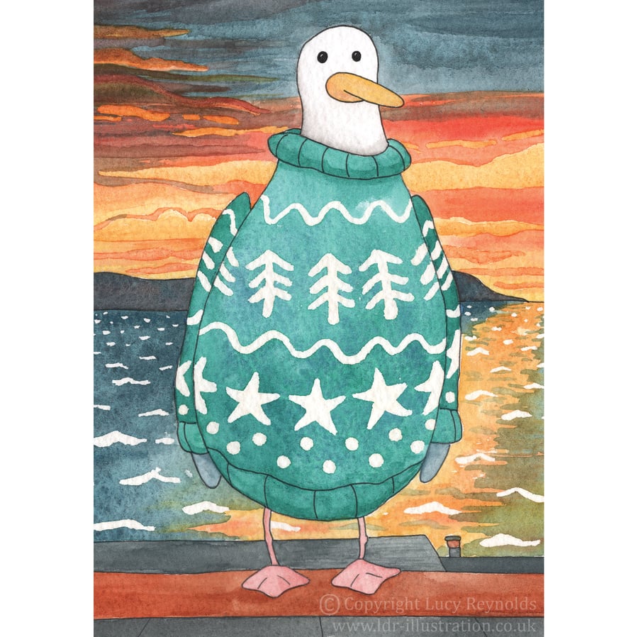 Pack of 4 'Seagull Sunset' A6 Christmas Cards