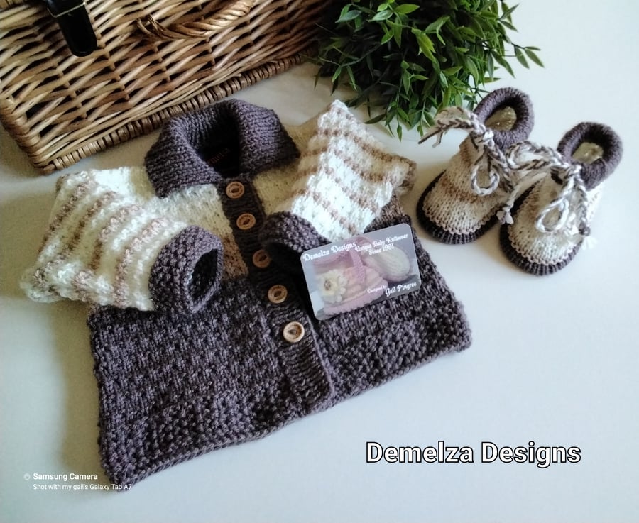 Baby Boys Jacket & Booties with Merino Wool 0-6 months size