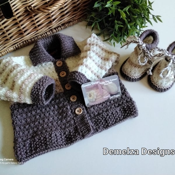 Baby Boys Jacket & Booties with Merino Wool 0-6 months size