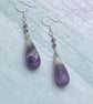 Amethyst teardrop earrings with tiny faceted stones and silver plated beads