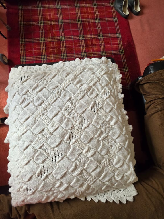 Hand Knit Baby Blanket - Cream